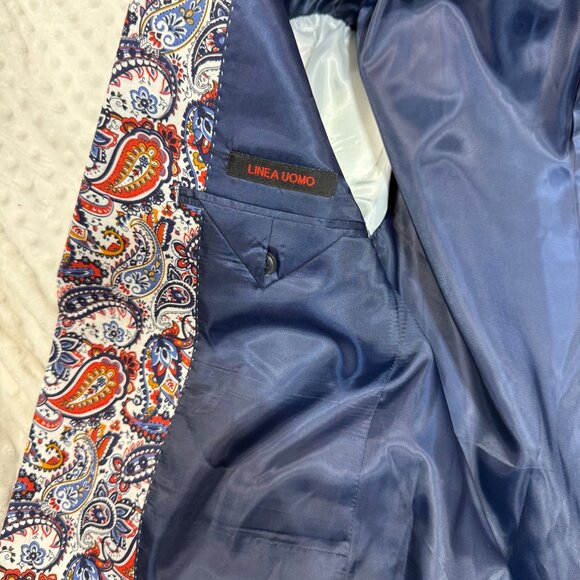 NWT Linea Uomo Multi Color Paisley Cotton 2Btn Mens Jacket Sport Coat Blazer 38R - Picture 14 of 14
